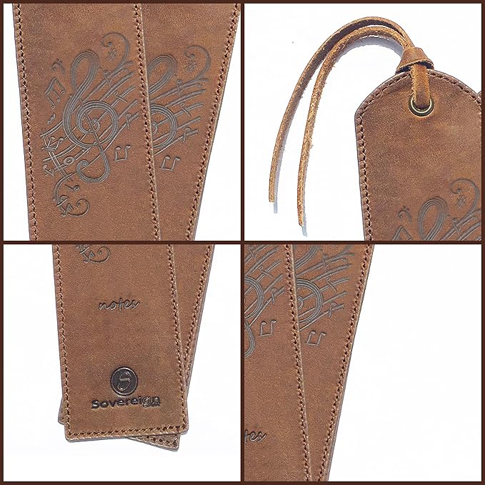 Leather Bookmarks for Men and Women | Quality Mens Bookmark with Music Notes | 2 Smooth Handmade Leather Book Markers for Men Women Book Lovers Readers (7x2) Leather Gift | Sovereign-Gear