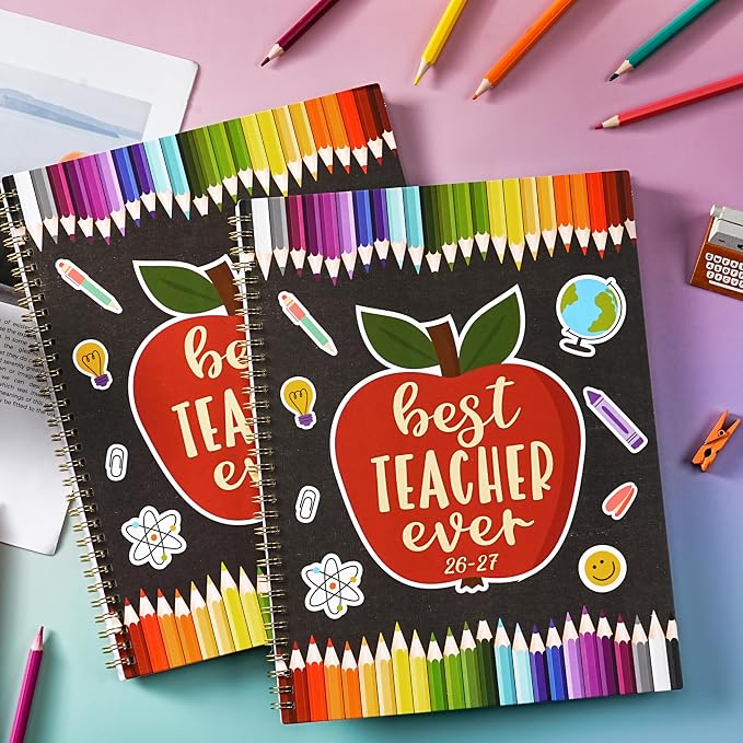 Teacher Planner 2026-2027 for Teacher School - Academic Year Weekly & Monthly Lesson Plan Book, Grade Tracker, Schedule, Spiral Bound, Colorful Tabs, Inner Pocket - Multicolor 8.5 x 11 inch