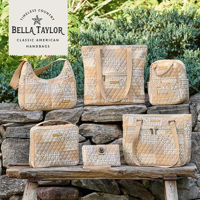 Bella Taylor Quilted Bible Cover for Women, Cotton Fabric Bible Case for Medium and Large Study Bibles, Prairie Meadow Patch