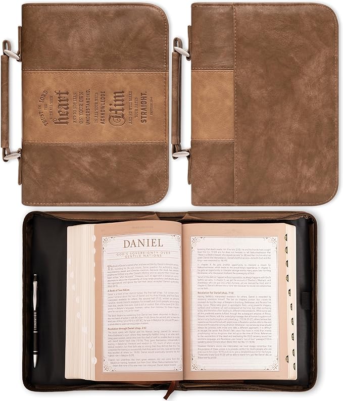Christian Art Gifts Men's Classic Bible Cover Trust in The Lord Proverbs 3:5, Brown Faux Leather, Medium