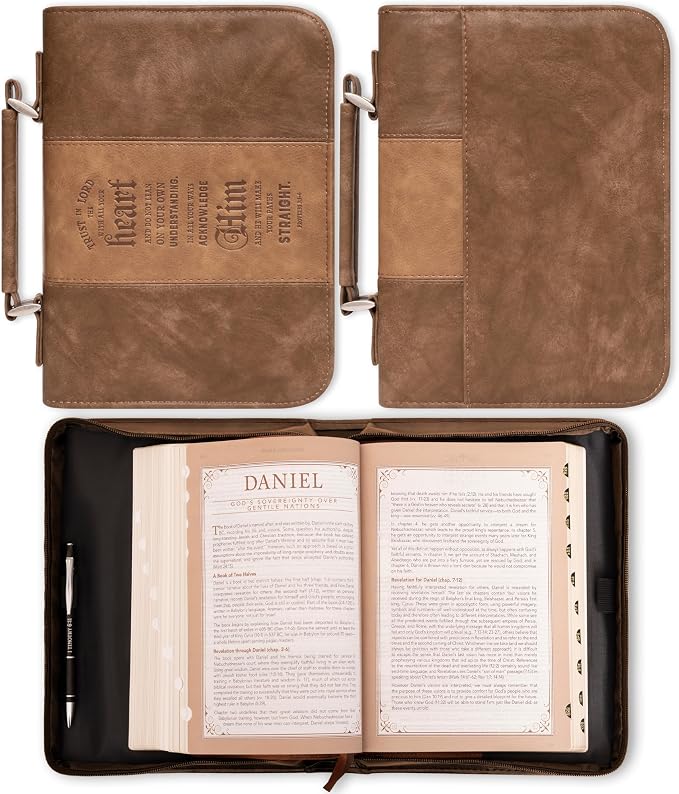 Christian Art Gifts Men's Classic Bible Cover Trust in The Lord Proverbs 3:5, Brown Faux Leather, Large