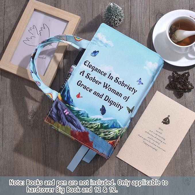 LParkin Soft Canvas AA Big Book Cover with Pockets for Women, Double AA Book Covers for Hardcover, Alcoholics Anonymous Gifts Fit AA Big Book Hardcover and 12 &12, Sober Design Women Tree of Life
