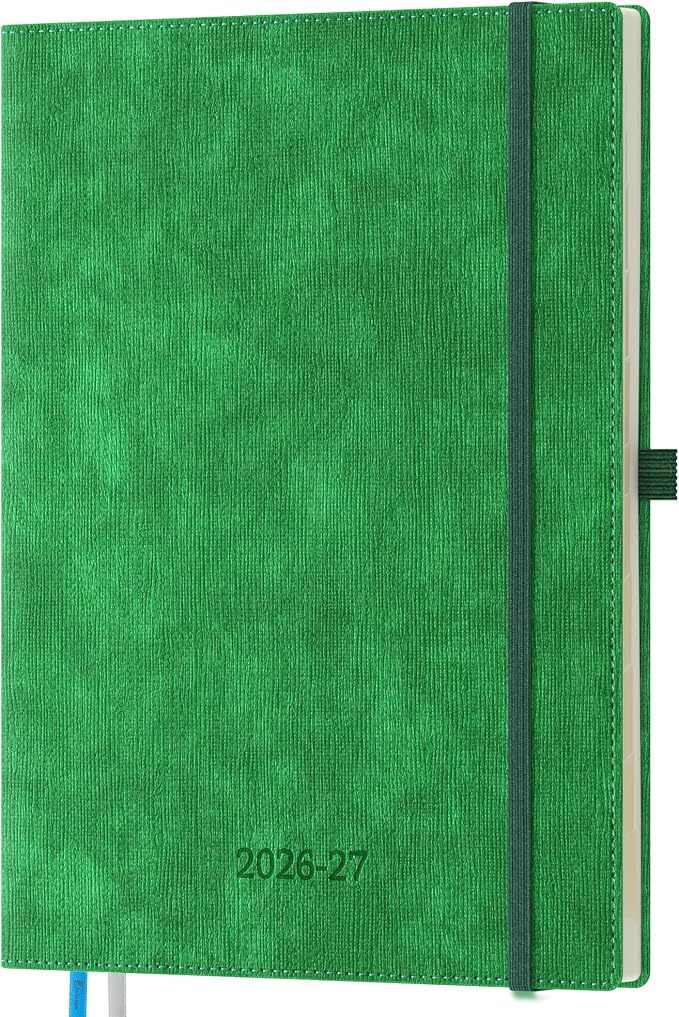 2026-2027 Weekly and Monthly Planner (July 2026–December 2027), 8.5"x11.5", Vertical Layout, 18 Months Agenda with Month Tabs & Pocket, Academic Calendar with Vegan Leather Cover,Green