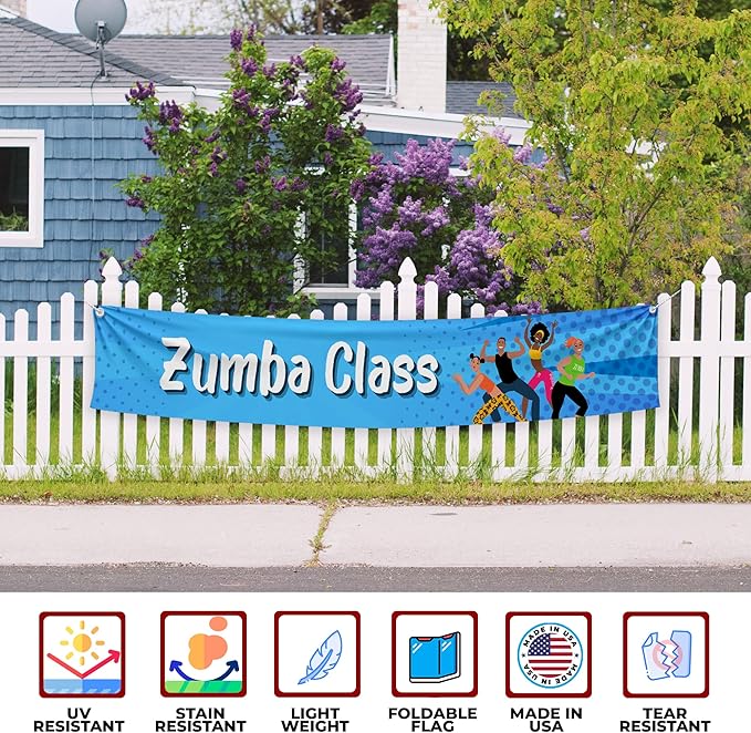 Zoomba Class Large Banners and Signs for Outdoor by Mavis Printing-Polyester Banner with 4 Holes for Easy Hang Indoor & Outdoor|4x1 Feet HD Print Sign to Promote Church| Made in USA