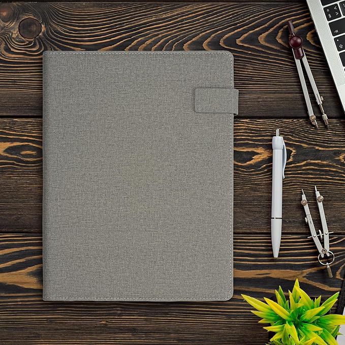 Gift for Men Portfolio Binder, Padfolio Folder All-in-One, Organizer Folder for Colleague Staff, with Card Slots, Writing Pad, Memo, Perfect for Men Christmas, Birthday, Anniversary, Fathers Day, Grey