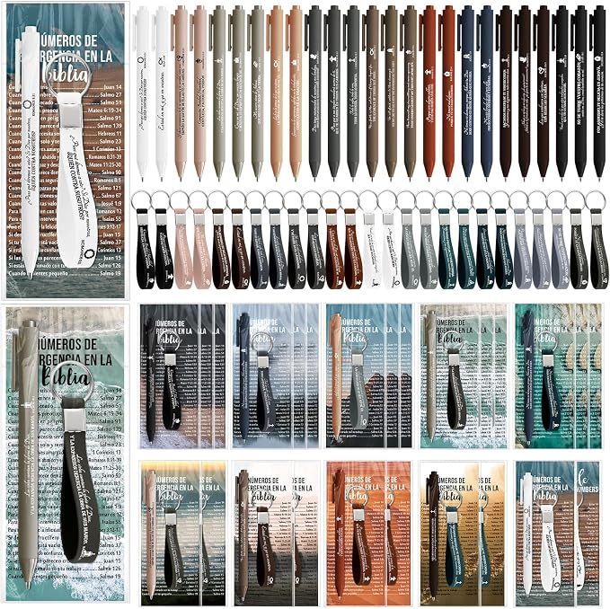 75 Pcs/25 Set Fathers Day Christian Gifts Bulk Bible Verse Pens, Scripture Keychains & Bookmarks, Graduation 2026, Appreciation, Church Party Favors Gifts for Men Women, Pastor, Teacher (Spanish)