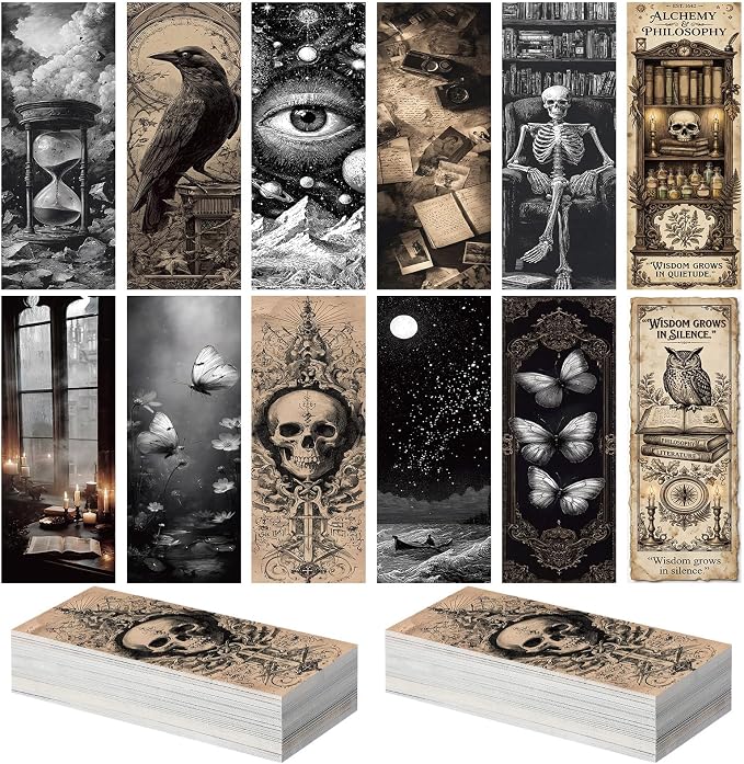 Faccito 240 Pcs Halloween Dark Romance Bookmarks Gifts Set Vintage Gothic Spooky Bookmarks Bulk for Book Lovers Horror Skull Bookmark Merch Halloween Reading Tracker Bookish Gift for Book Club Library