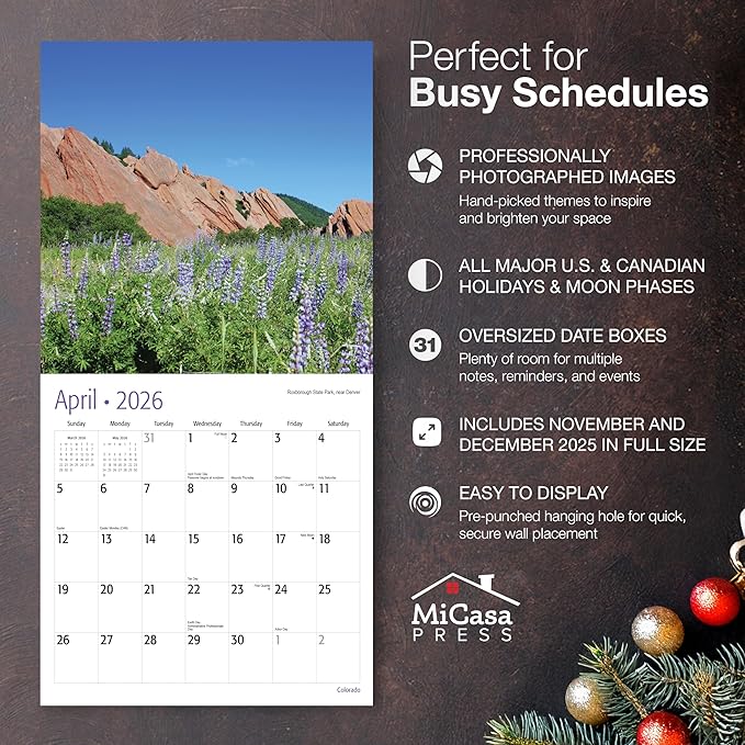 MICASA PRESS Colorado 2026 Wall Calendar 12 Month | 12" x 24" Open | Thick & Sturdy Paper | Holiday Gift | Travel Calendar 2026