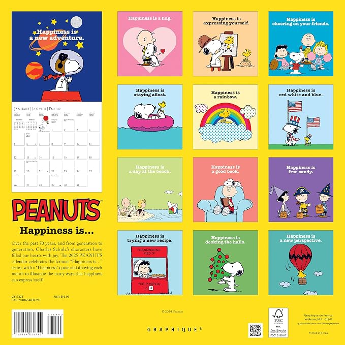 Graphique 2025 Peanuts Wall Calendar | 12” x 12” | Thick Paper | Home & Office Organizer | Large Monthly Grid | 3 Languages & Marked Holidays | 4 Month Preview Page for 2026