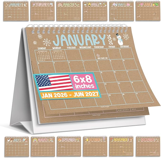 Small Desk Calendar 2026-18-Month 2026 Desk Calendar Small for Home, Office & Classroom, Standing Flip Desks Calendars 2026-2027, Teacher Appreciation Gifts, Graduation Gifts