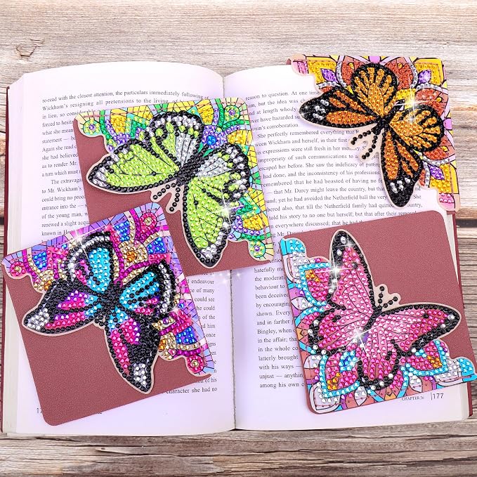 Butterfly Diamond Art Bookmarks-4 PCS, DIY Gift Craft for Adults, Diamond Art Kits for Book Lovers, Diamond Art Accessories
