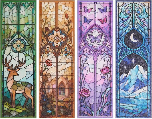 4PCS Fantasy Art Bookmarks, 5" × 1.5" PVC Stained Glass Art Book Marker, Romantasy Inspired Bookish Gifts for Book Lovers