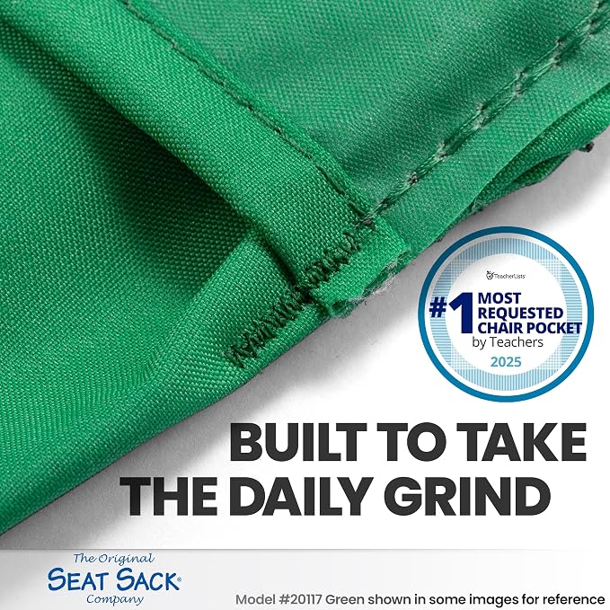 Seat Sack Student Chair Storage Pocket - 19", Classroom Chair Organizer for Student Desks, Durable Over-the-Chair Storage, Green, 25-Pack