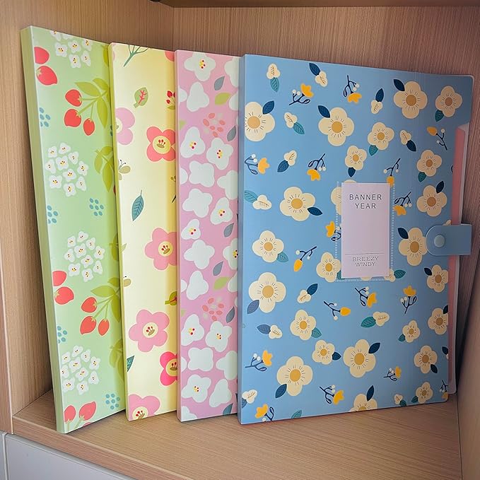 Folder Organizer Expanding File Folder Patternted - Accordion Document Organizer with 6 Pockets and Labels, Waterproof A4/Letter Size for School Office Home (Glod Floral)
