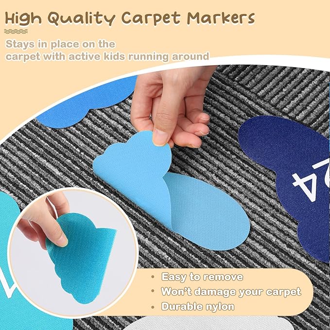 Outus 48 Pcs Carpet Feet Spots, Line up Sit Foot Spots for Classroom Floor, Carpet Markers for Classroom Rug Teacher Supplies, School Decoration(Blue Series)