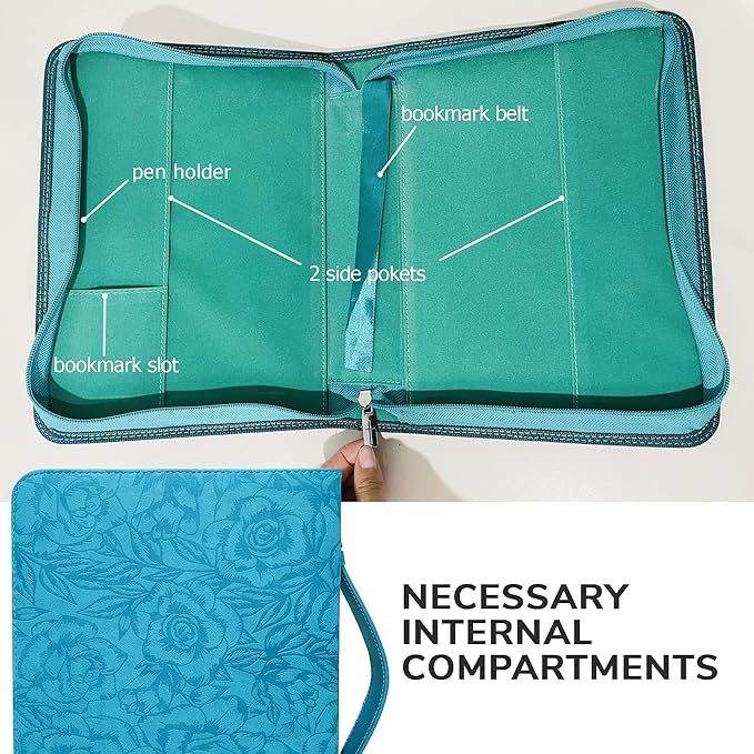 DEHITE Bible Cases for Woman — Leather Bible Covers for Women — Carrying Bag for Woman — Pen Slots — Zippered Pocket — Premium Faux Leather Holder — Christian Floral Accessories