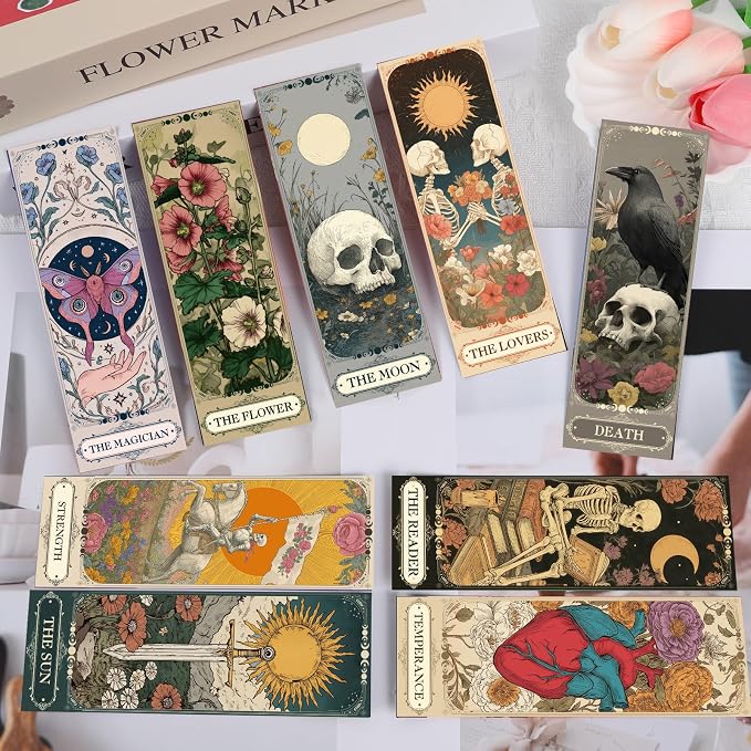 Wxiben Tarot Cards Bookmarks Gifts - 60 Pcs Dark Romance Bookmarks for Women Men Moon Owl Butterfly Book Marks Book Markers Page Marker Clip Gift for Students Teachers Bookish Book Lovers Reading