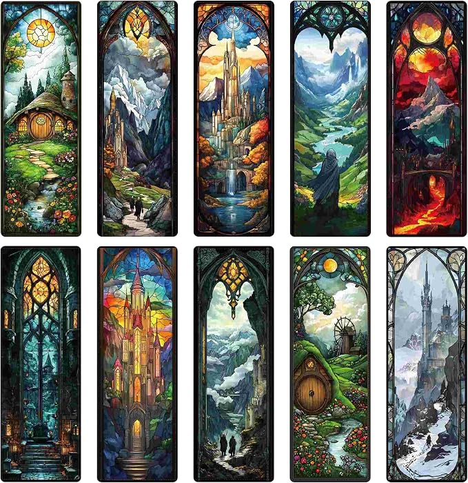 Fantasy Personalized Bookmark Gifts - 10 Pcs Magical Stained Glass Bookmarks for Men Women Book Lovers Novel Fans Page Marks Merch School Reading Accessories Bookish Birthday Graduation Gift