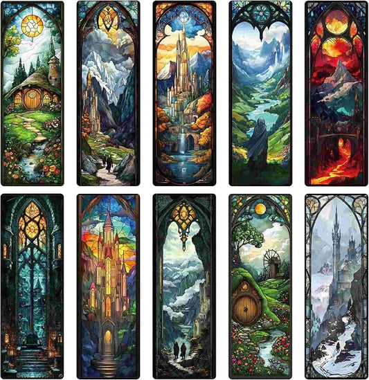 Fantasy Personalized Bookmark Gifts - 10 Pcs Magical Stained Glass Bookmarks for Men Women Book Lovers Novel Fans Page Marks Merch School Reading Accessories Bookish Birthday Graduation Gift