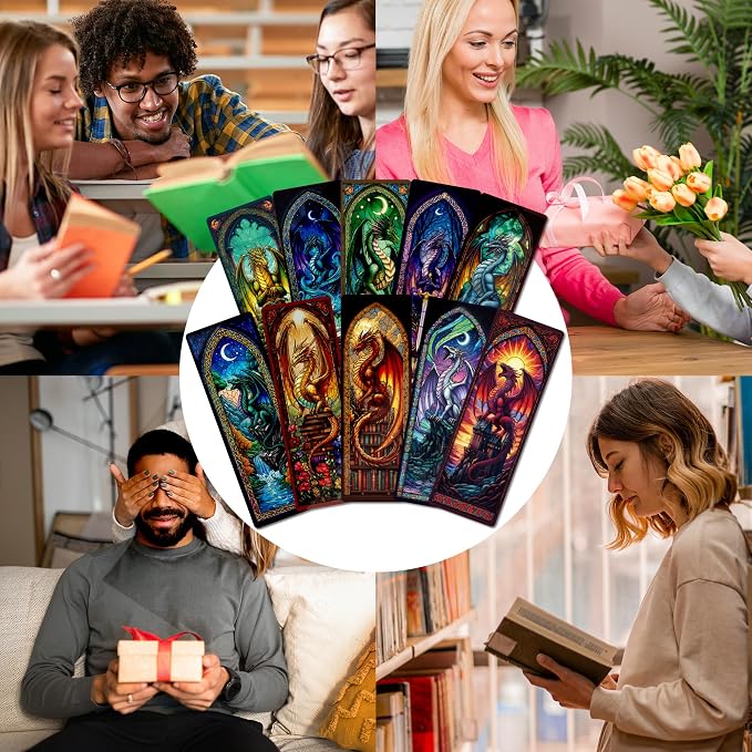 Fantasy Dragon Bookmark Gifts - 20 Pcs Fourth Vintage Stained Glass Bookmarks for Men Women Book Lovers Sword Wing Page Marks Merch School Reading Accessories Bookish Birthday Graduation Gift