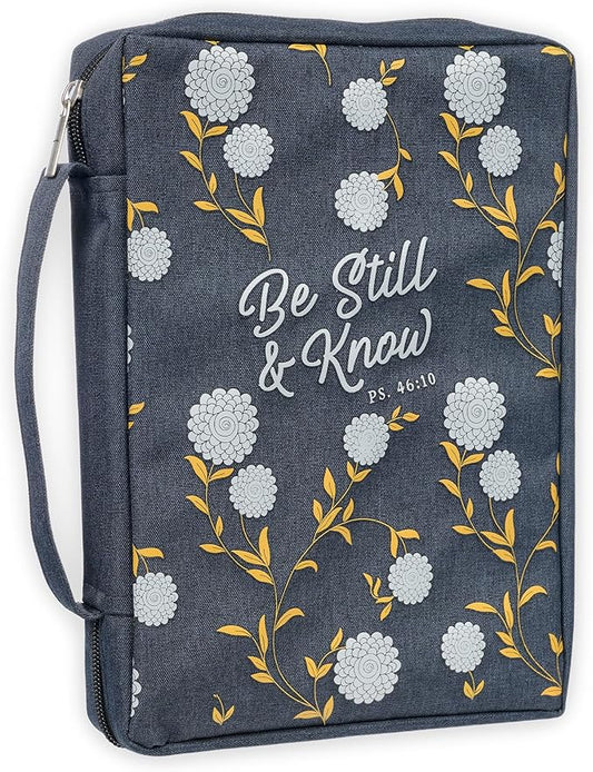Christian Art Gifts Men/Women's Bible Cover Be Still & Know Psalm 46:10, Navy Canvas, Medium