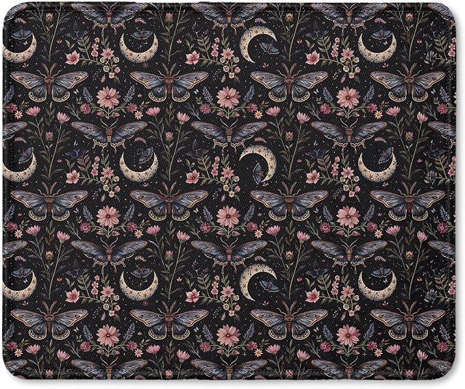Dark Floral Butterfly Witchy Mouse Pad, Mystical Gothic Moth Mouse Pad for Home Office Computer Gaming Desk Essentials, Butterfly Gifts for Women, 9.5x7.9 Inch