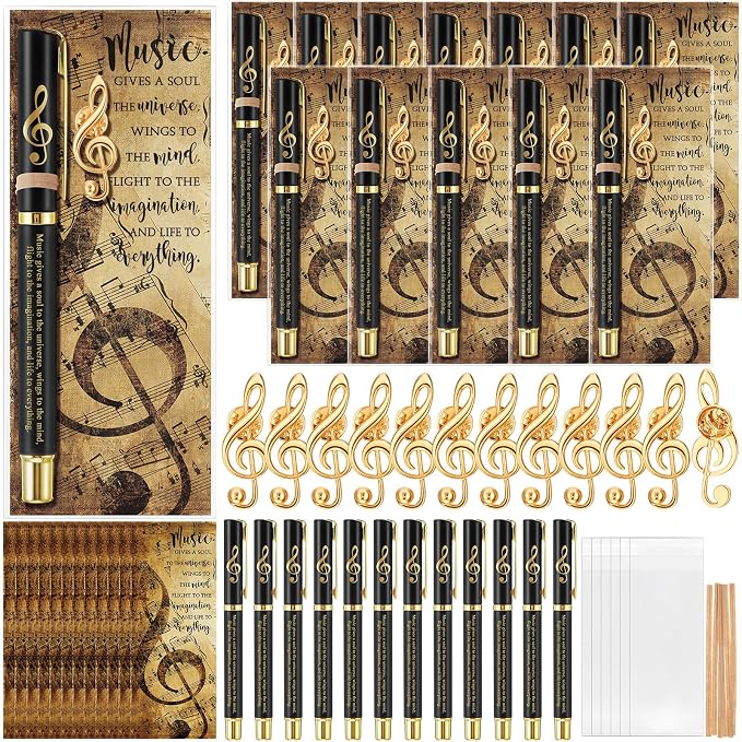 Sayglossy 12 Sets Music Themed Appreciation Gifts Bulk End of Year Gifts for Students Inspirational Musical Pens Pins and Bookmarks Music Party Favors for Musicians Band Choir Concert Teachers