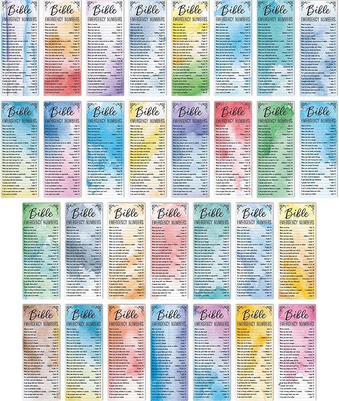 120 PCS Bible Emergency Numbers Bookmarks, 30 Designs Christian Book Markers, Double Sided Printing Bible Verse Bookmarks, Religious Gift for Women, Men, Church Supplies, Book Lovers (2.4” x 6.1”)