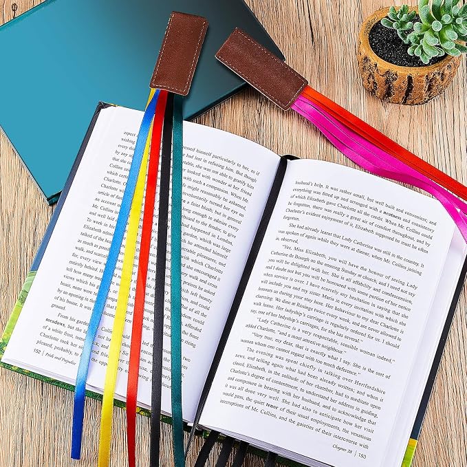 Outus 3 Pieces Bible Ribbon Bookmark Markers Artificial Leather Bookmark with Ribbons for Books Office(Retro Colors Ribbon)