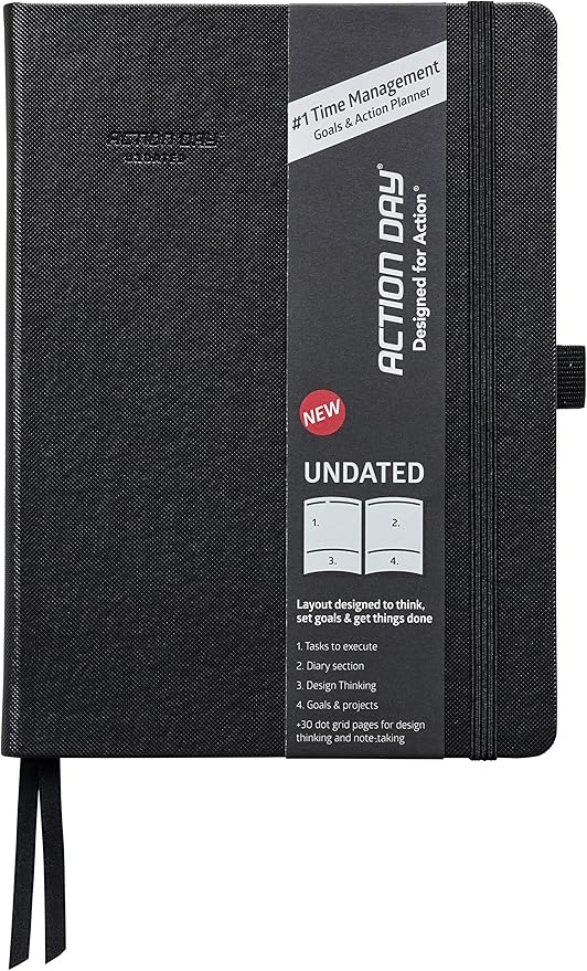 Undated Academic Weekly and Monthly Planner by Action Day - Stay Organized, Achieve Goals & Get More Done with a Proven Productivity System, 7x9, Black