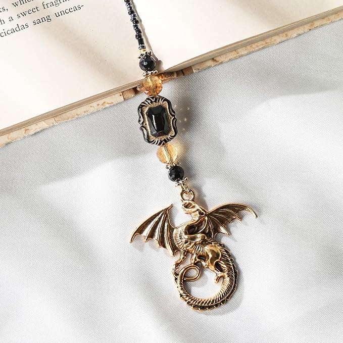 Fourth Wing Bookmark Gifts - Gold Fantasy Dragon Sword Beaded Bookmarks for Men Book Lovers Crystal Bead Chain Page Marks School Office Reading Accessories Bookish Gift for Birthday Christmas
