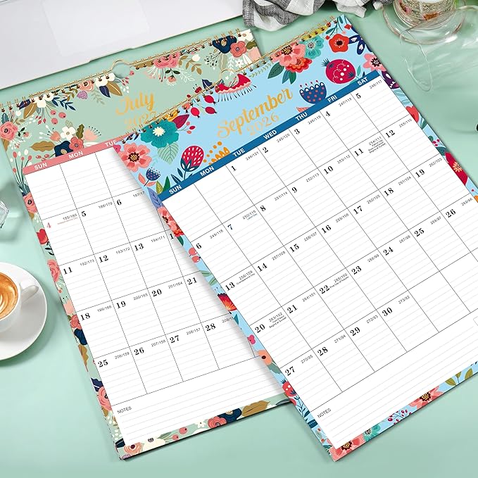 Calendar 2026-2027- Wall Calendar 2026-2027, 18 Monthly Calendar from Jul. 2026 - Dec. 2027, 12" x 17", Wall Calendar With Twin-Wire Binding - Green
