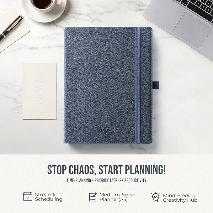 Weekly Planner 2026-2027 A5 (6.5" x 8.5") 12 Months (Jul'26 - Jun'27) Weekly & Monthly Planner with Month Tabs & Inner Pocket, Expenses/Note Pages, PU Leather Blue