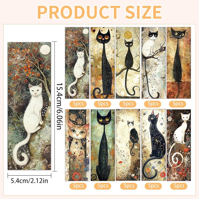 Cute Cat Bookmarks, 50 Pcs Funny Cat Book Markers Page Clips, Cool Books Accessories Gifts for Women Kids Bookish Reading Lovers