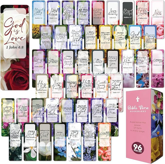 96 Bible Bookmark Pack with Bible Verses for Kids, Adults – Multiple Designs – Inspirational Christian Bookmarks for Women & Men – Bible Book Markers for Classroom, Bible Study