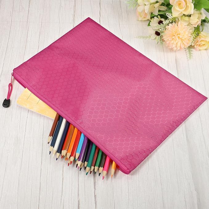 PATIKIL Waterproof Zipper File Bags, 5 Pack A4 Size Document Pocket Storage Organizer Pouch for Travel Office Supply, Rose Red