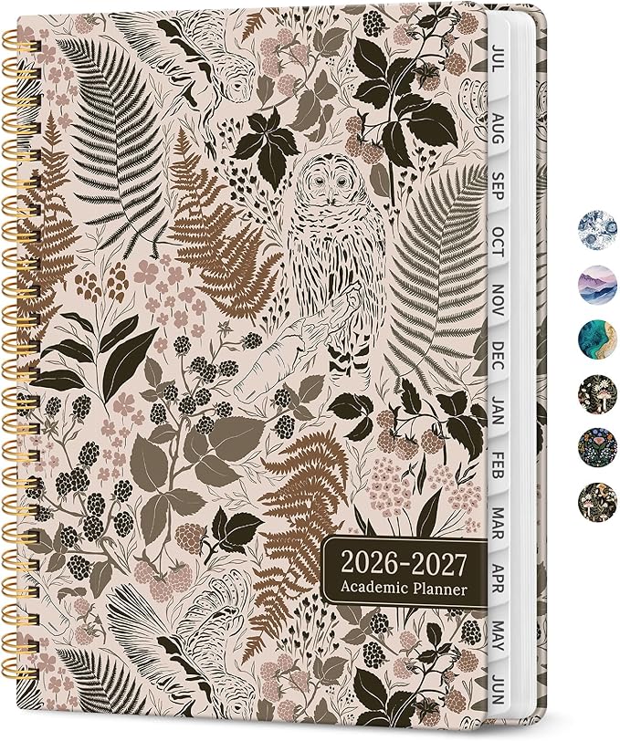 Planner 2026-2027, Academic Monthly and Weekly Calendar Planner for Women, July 2026 - June 2027, Hardcover Pretty Agenda Planner Book with Tabs, Spiral Daily Organizer for School Office Home Supplies, 8.5" x 11" - Magical Forest