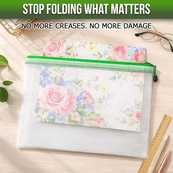 10 Pack Mesh Zipper Pouch Bags 10x14 inch - Plastic Zipper Pouches for Organizing - Document Bags With Zippers - Letter Size Zippered Pouch - Document Pouches With Zippers