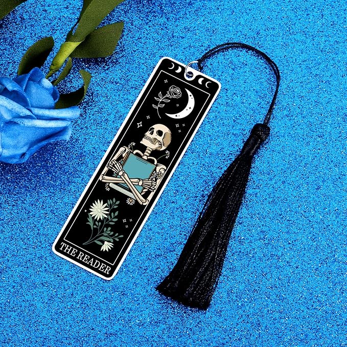 Halloween Spooky Bookmarks Gifts for Women Boo Basket Stuffers for Women Halloween Gifts for Adults Funny Skeleton Tarot Bookmark Funny Horror Book Marks for Reading Women Hallowee n Boo Basket Items