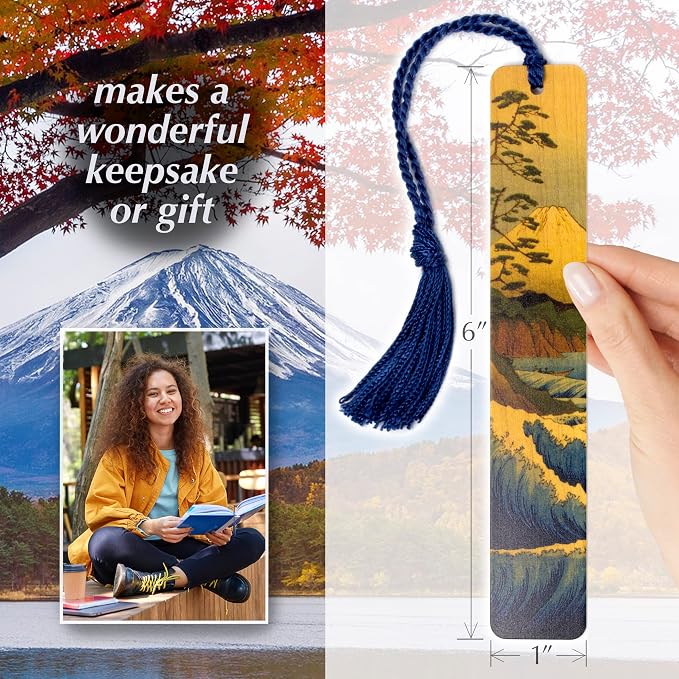 Mount Fuji by Hokusai Personalized Wooden Bookmark | Custom Japanese Ukiyo-e Woodblock Print Gift for Art Lovers, Collectors, Readers, Japanese Art & Culture Enthusiasts | Handmade in the USA