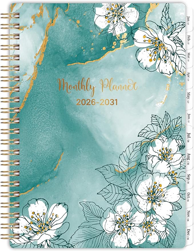2026-2031 Monthly Planner - 5 Year Planner/Calendar 2026-2031 Spiral Bound, July. 2026 - June. 2031, 6.3" x 8.4", Twin-Wire Binding + Tabs - Green