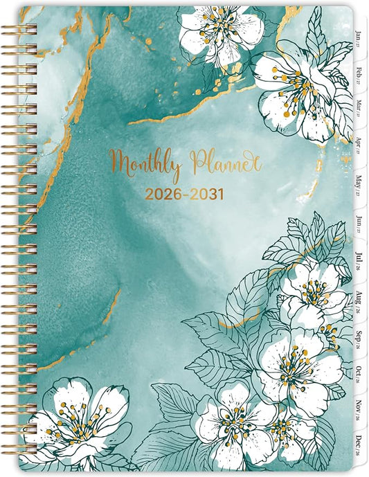 2026-2031 Monthly Planner - 5 Year Planner/Calendar 2026-2031 Spiral Bound, July. 2026 - June. 2031, 6.3" x 8.4", Twin-Wire Binding + Tabs - Green