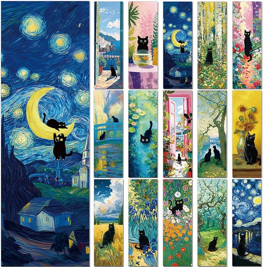 Black Cat Bookmarks Gifts - 60 Pcs Floral Animal Bookmarks Paper Cute Flower Cat Painting Book Mark Page Markers Clip Gift for Book Lover Women Men Student Classroom Teachers Bookish Reading