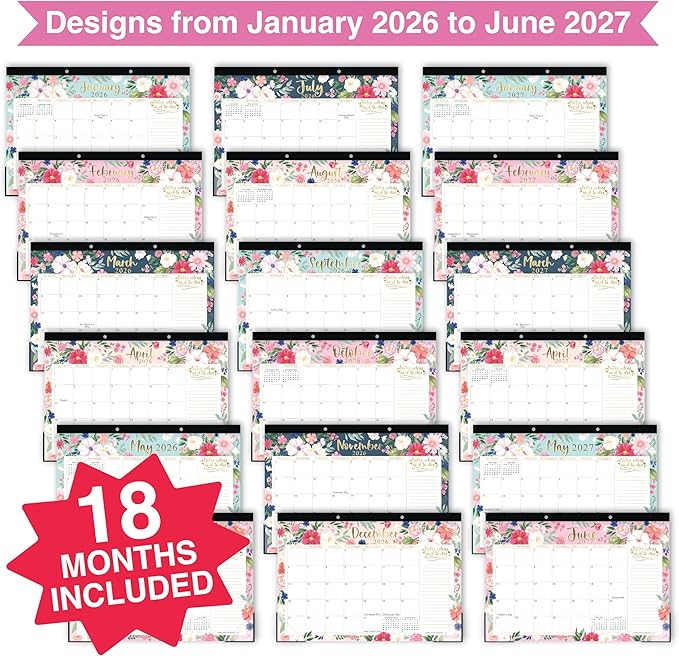 Hadley Designs Large Teacher Desk Calendar 2026-2027 - Desktop Calendar 2026, 18-Month Desk Calendars for Home, Office & Classroom, Cute Classroom Must Haves, Teacher Appreciation Gifts