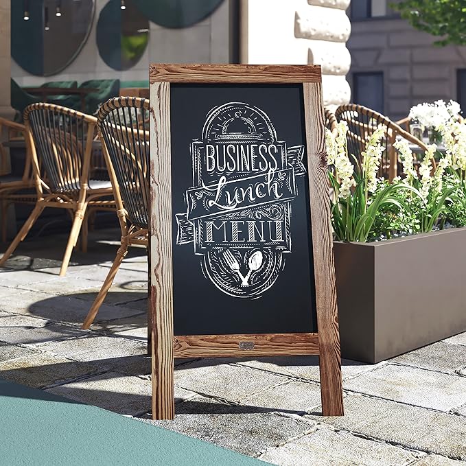 A Frame Chalkboard by HBCY Creations: 24x48 Solid Wood A-Frame Sign Rustic Brown Double-Sided Magnetic Board, Chalkboard Menu Board, for Restaurants, Cafés, Weddings - Heavy Duty Hinges