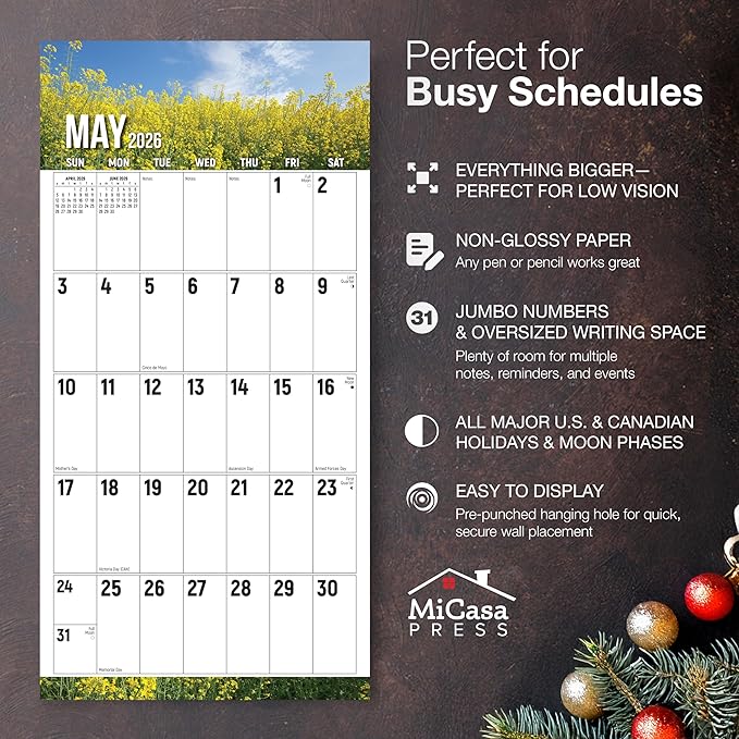MICASA PRESS The Big Grid - Seasons in Nature 2026 Wall Calendar 12 Month | 12" x 24" Open | Giftable | Jumbo Large Print Calendar 2026