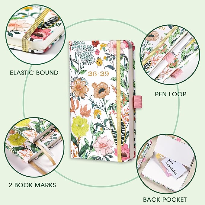 2026-2029 Pocket Planner/Calendar - 3 Year Monthly Planner 2026-2029, Jul 2026 - Jun 2029, 3.8" x 6.3", Small/Purse Planner 36 Months with Pen Holder, Inner Pocket, Elastic Closure and 61 Notes Pages