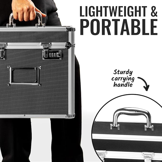 Vaultz Locking File Organizer Box - 13.5 x 13.25 x 10.5 Inch Large, Portable Locking Storage Box for Filing Letters & Documents w/Combination Lock, Black