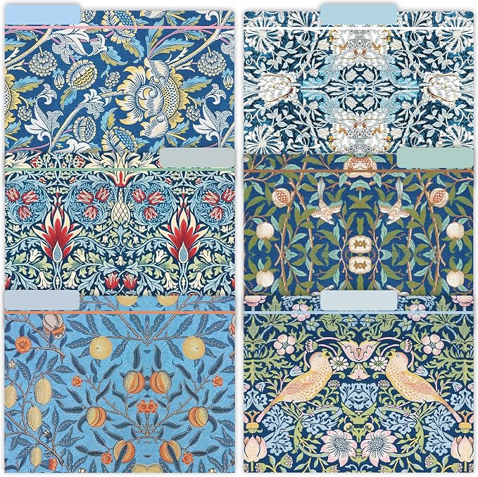 AnyDesign William Morris Floral File Folders Letter Size 12 Packs Vintage Blue Flower File Pockets with 1/3 Cut Tab for Home Office Classroom Supplies, 9.5 x 11.5 Inch