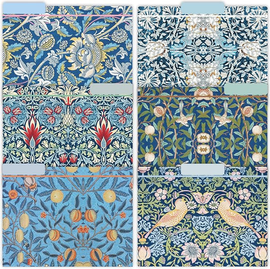 AnyDesign William Morris Floral File Folders Letter Size 12 Packs Vintage Blue Flower File Pockets with 1/3 Cut Tab for Home Office Classroom Supplies, 9.5 x 11.5 Inch